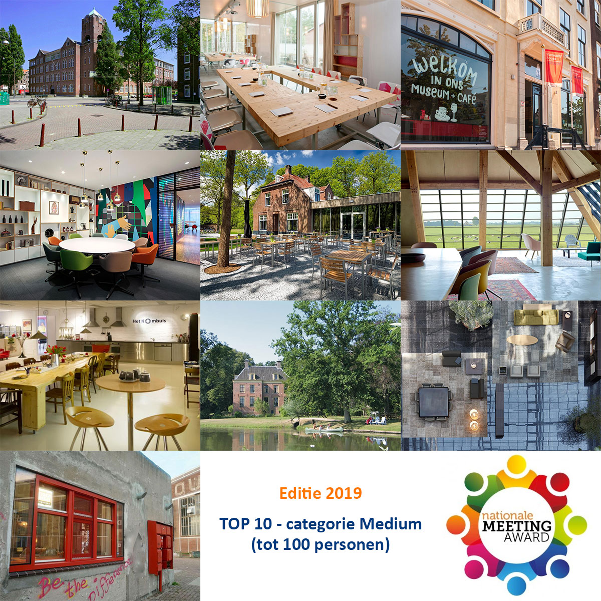 Beste 10 vergaderlocaties tot 100 personen in Nederland 2019
