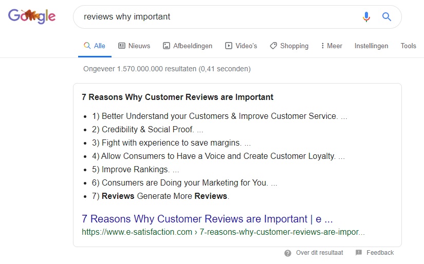 Vraagje aan Google: Waarom zijn reviews belangrijk?